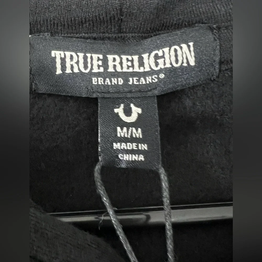 True Religion Men’s Contrast Panel Hoodie Sweatshirt Size M Jet Black